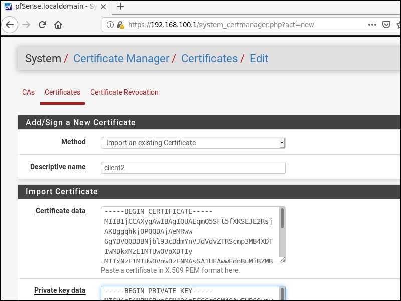 Creating new certificate in pfSense