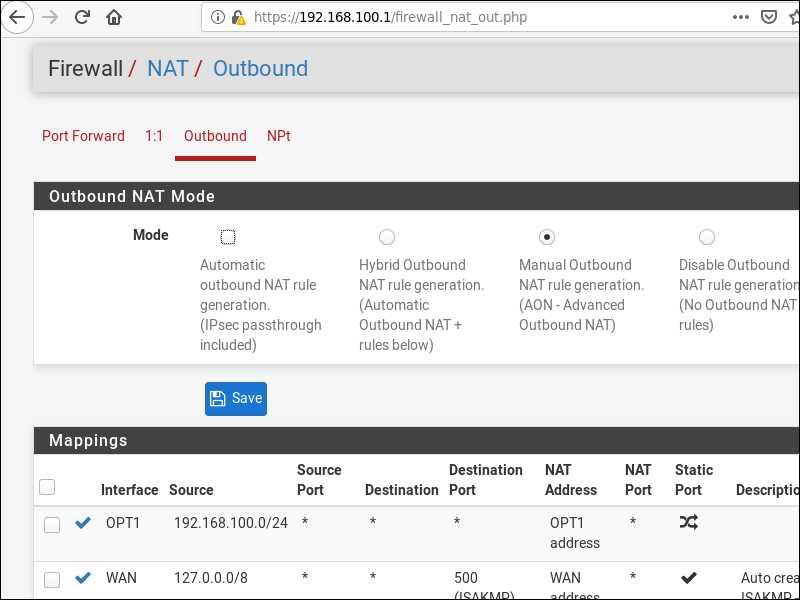 Configure NAT outbound in pfSense