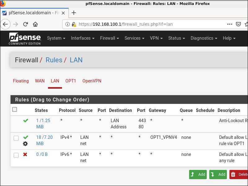 Firewall LAN rules in pfSense