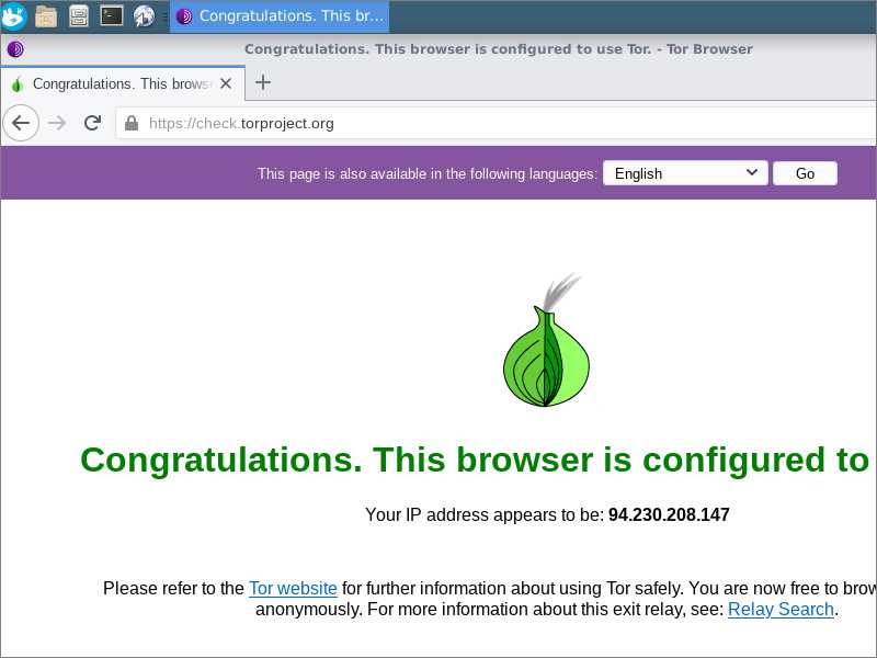 Congratulations: This browser is configured to use Tor