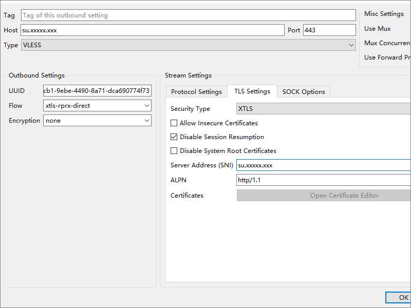 Qv2Ray Xray Settings