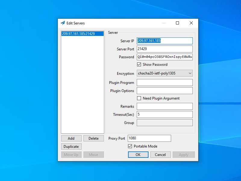 Shadowsocks C# GUI server editing on Windows