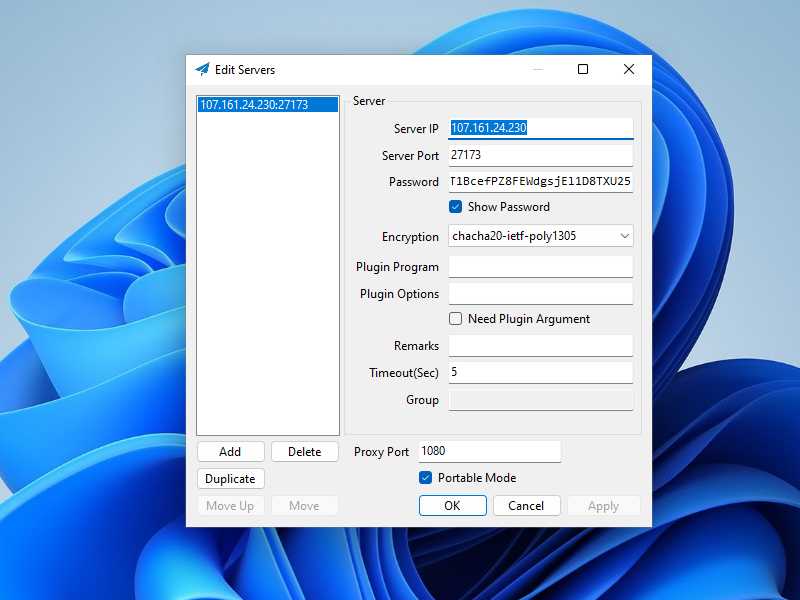 Shadowsocks C# for Windows client configuration of server