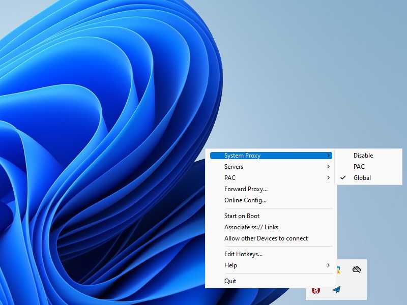 Shadowsocks C# for Windows client set to System Proxy Global mode