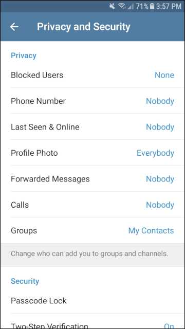 Telegram Messenger Privacy settings