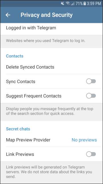 Telegram Messenger Contacts settings