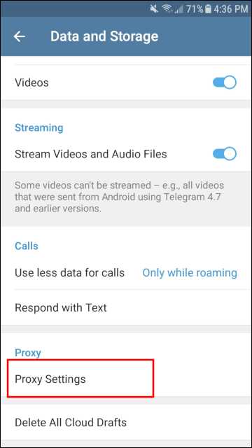 Telegram Messenger Data and Storage settings