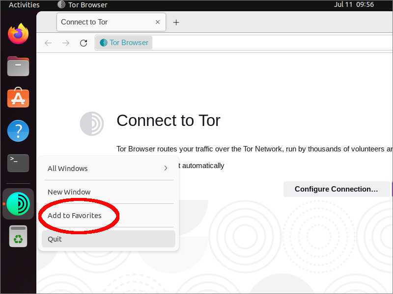 Adding Tor Browser to Favorites in GNOME dash on Linux