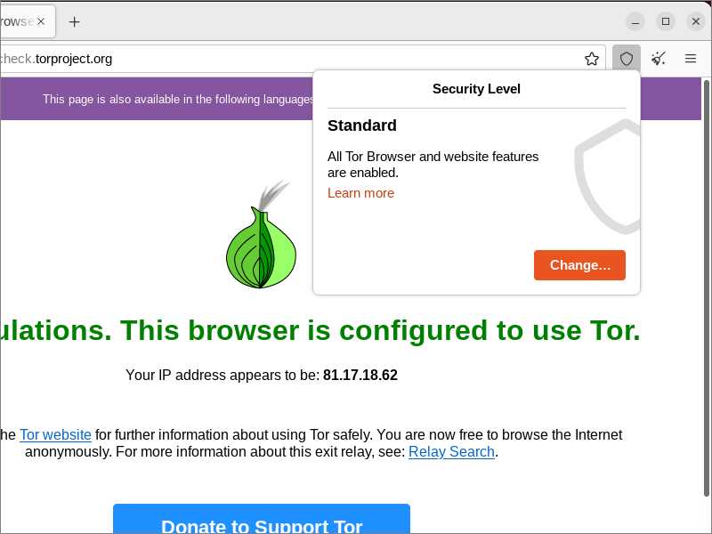 Displaying Tor Browser security level